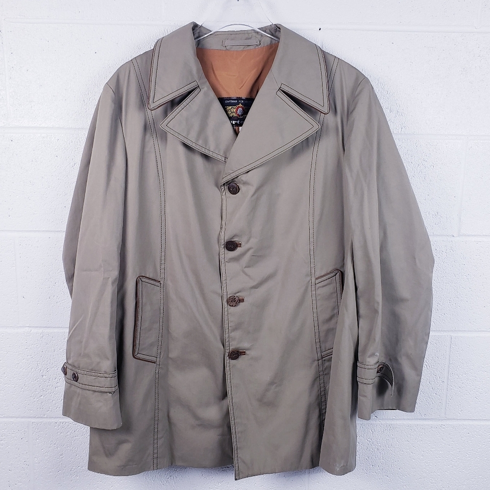 VTG 70s Men's Cortefiel Brown Overcoat Dress Coat Made in Spain Size 46 Large‎